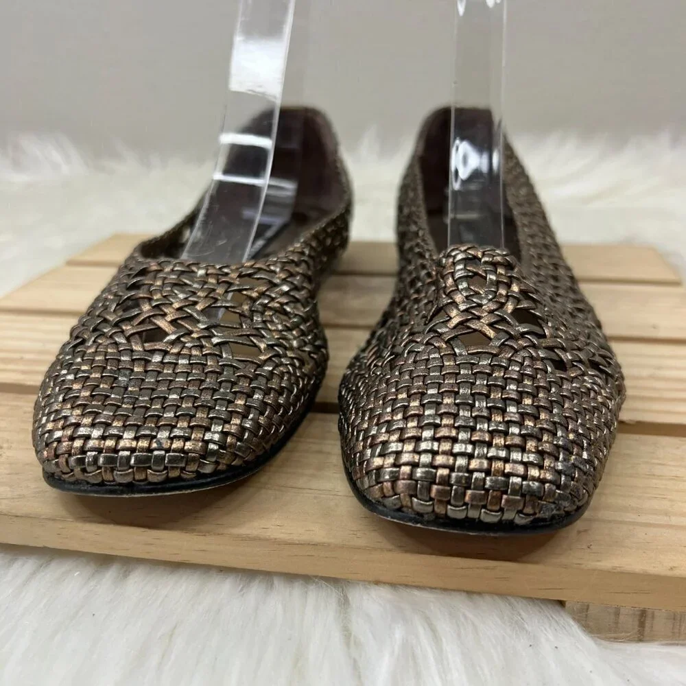 Vintage Sesto Meucci Woven Metallic Bronze Gold Slip On Ballet Flats Women's 8.5